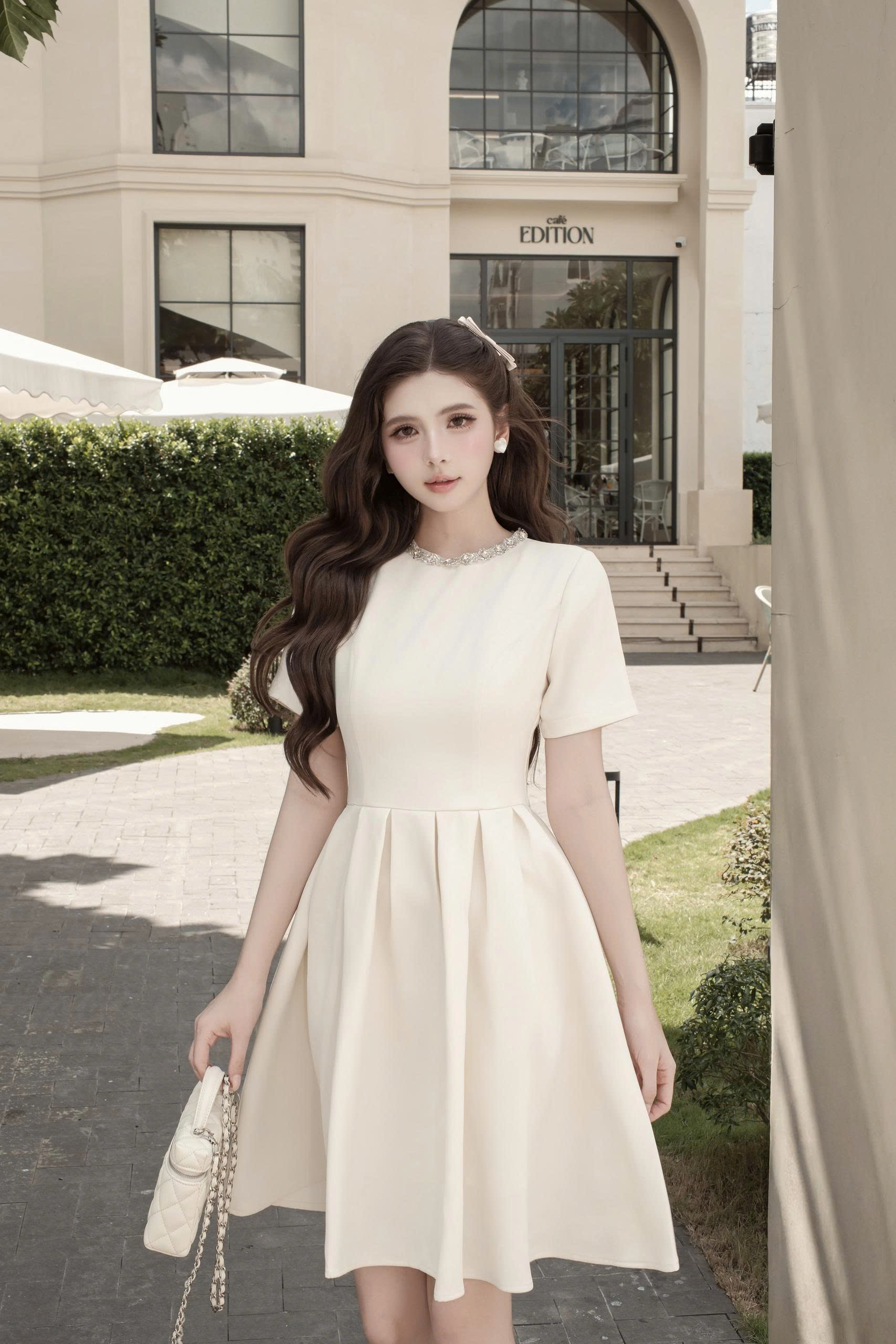 Váy nữ Germe VVNT062605 Della Dress dáng ngắn,xếp ly,cổ đính đá TB26V26(Y)