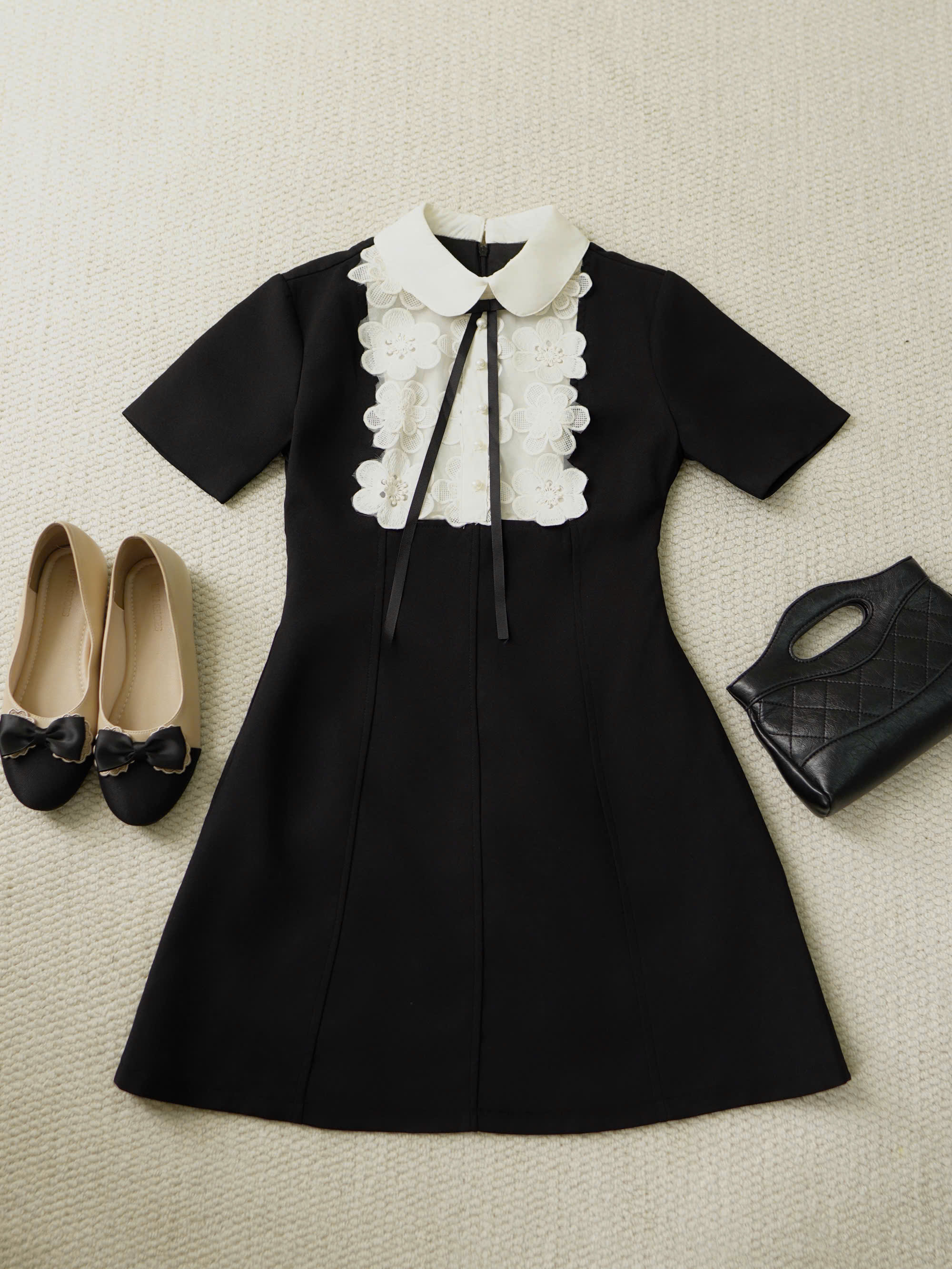 Váy nữ Germe VVNT082605 Dylan Dress dáng a,ngực phối ren hoa nổi,nơ cài cổ TC26V54(Y)