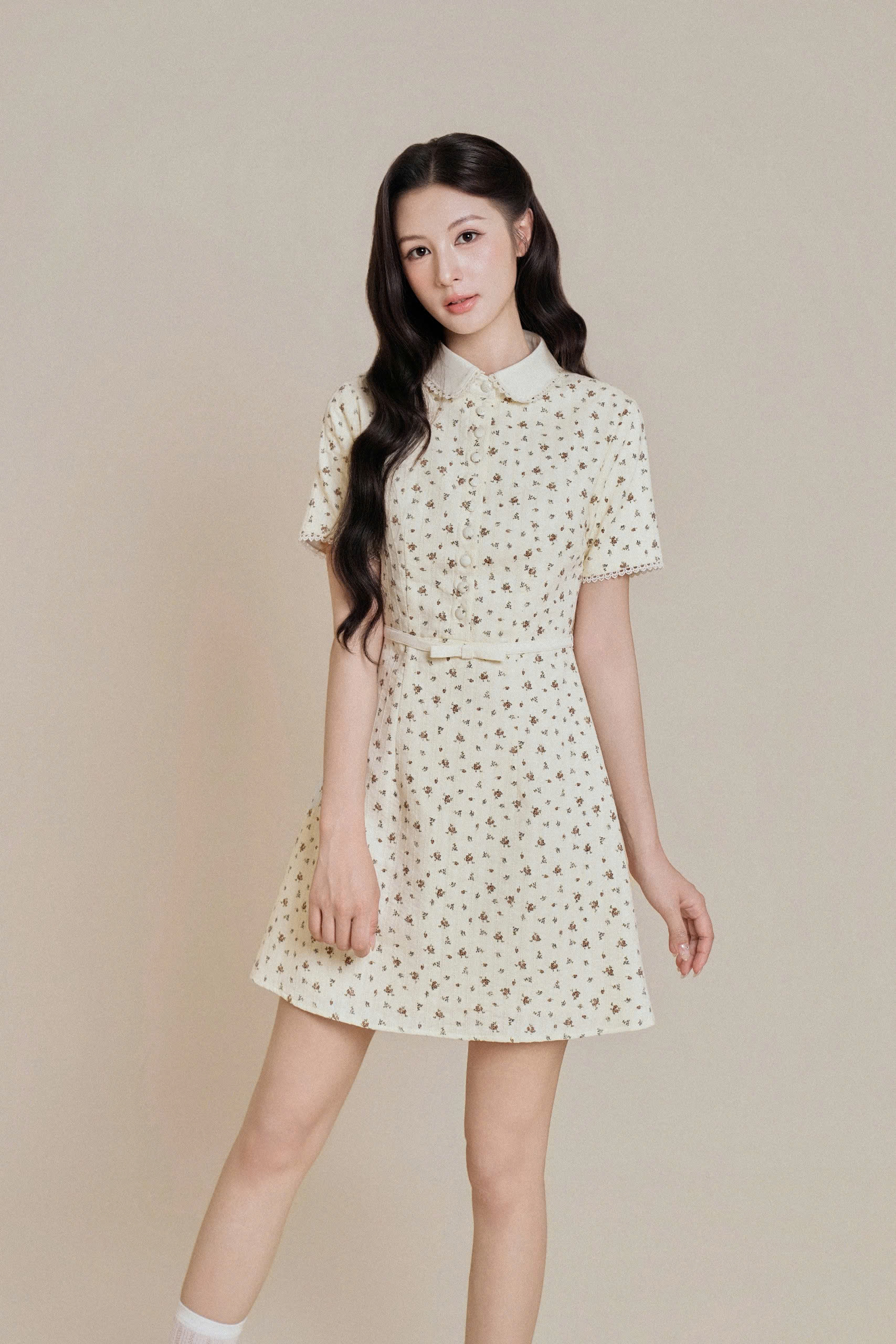 Váy nữ Germe VVNT082606 Darly Dress dáng a,phối ren gấu tay,đai nơ thắt eo TB26V52(Y)