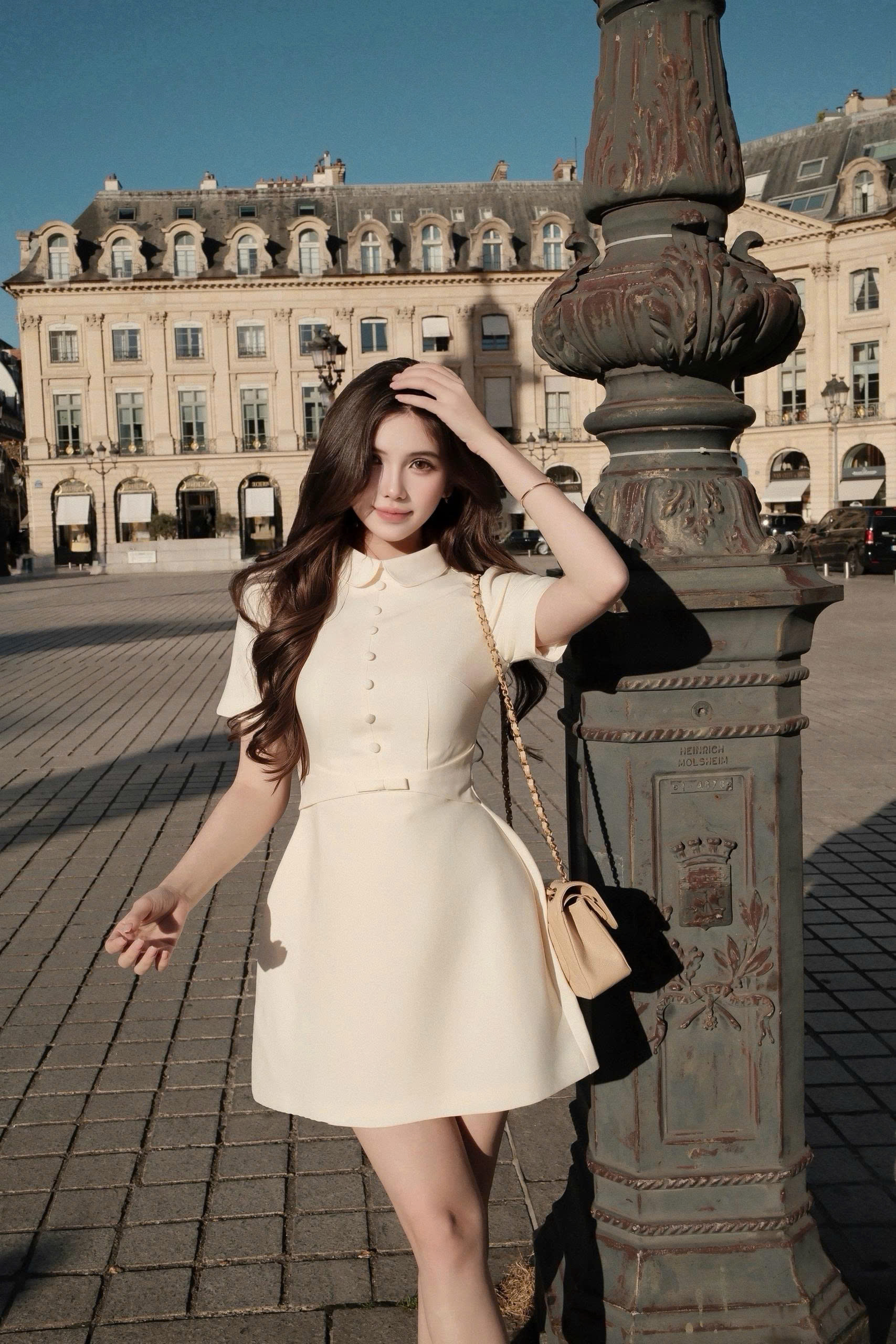 Váy nữ Germe VVNT092606 Bella Dress dáng ngắn,cổ sen,đai eo đính nơ TC26V70(Y)