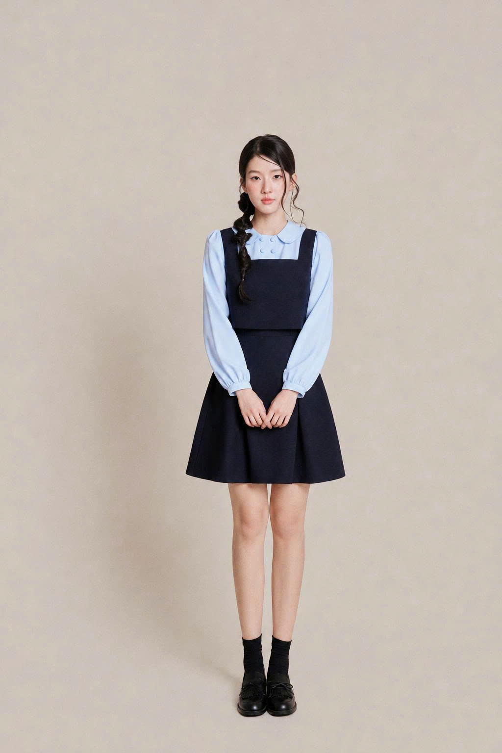 Váy nữ Germe VVNT102602 Alin Dress dáng ngắn,giả set,cổ sen,tay dài TC26V52(Y)