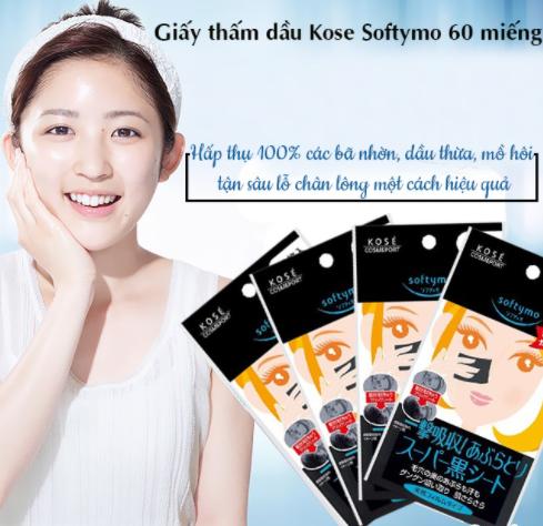 Giấy thấm dầu Kose than hoạt tính 60 tờ Nhật Bản