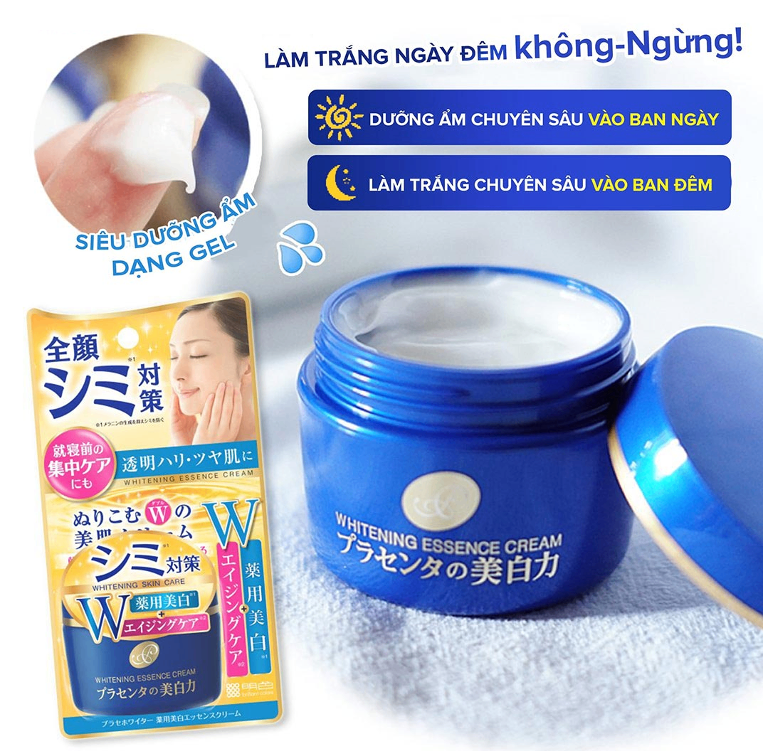 Kem dưỡng đêm Meishoku Whitening Essence Cream 55g Nhật Bản (36/th)