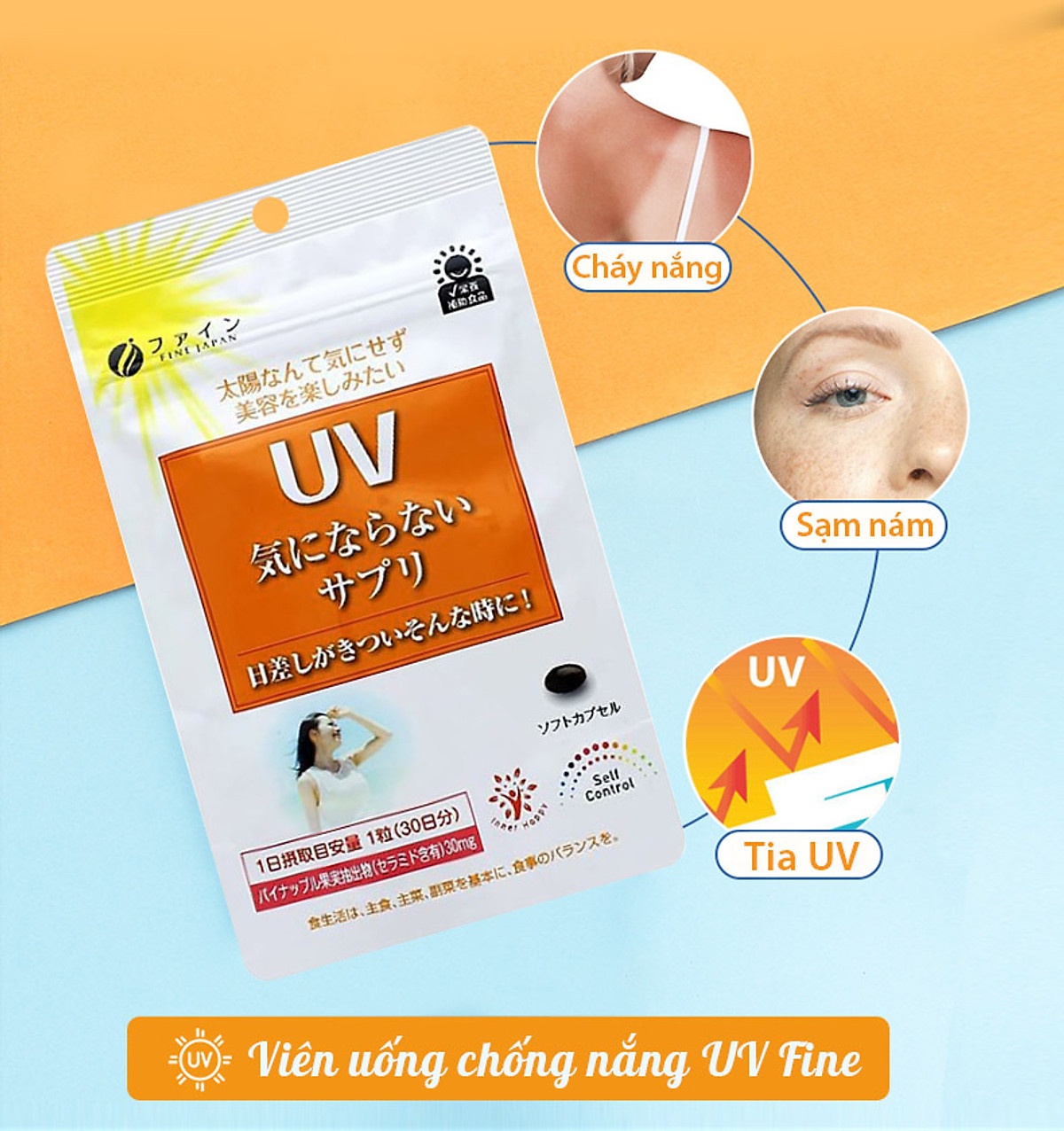 Viên uống chống nắng UV Fine Nhật Bản gói 30 viên (50/th) Date T3/26