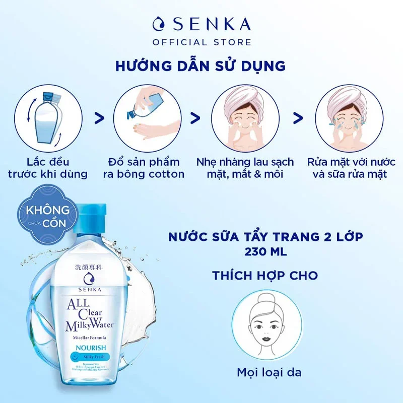 Nước Tẩy Trang Senka Sạch Sâu, Dưỡng Ẩm, Trắng Da, Ngừa Mụn - Senka All Clear Water Micellar 230ml Nhật Bản