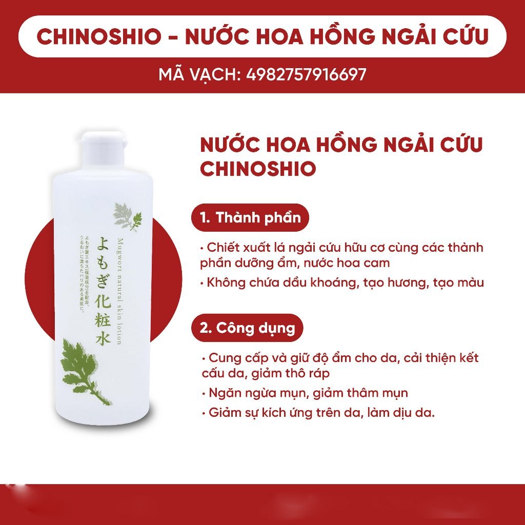 Nước hoa hồng Chiết Xuất Ngải Cứu Chinoshio Mugwort Skin Lotion 500ml