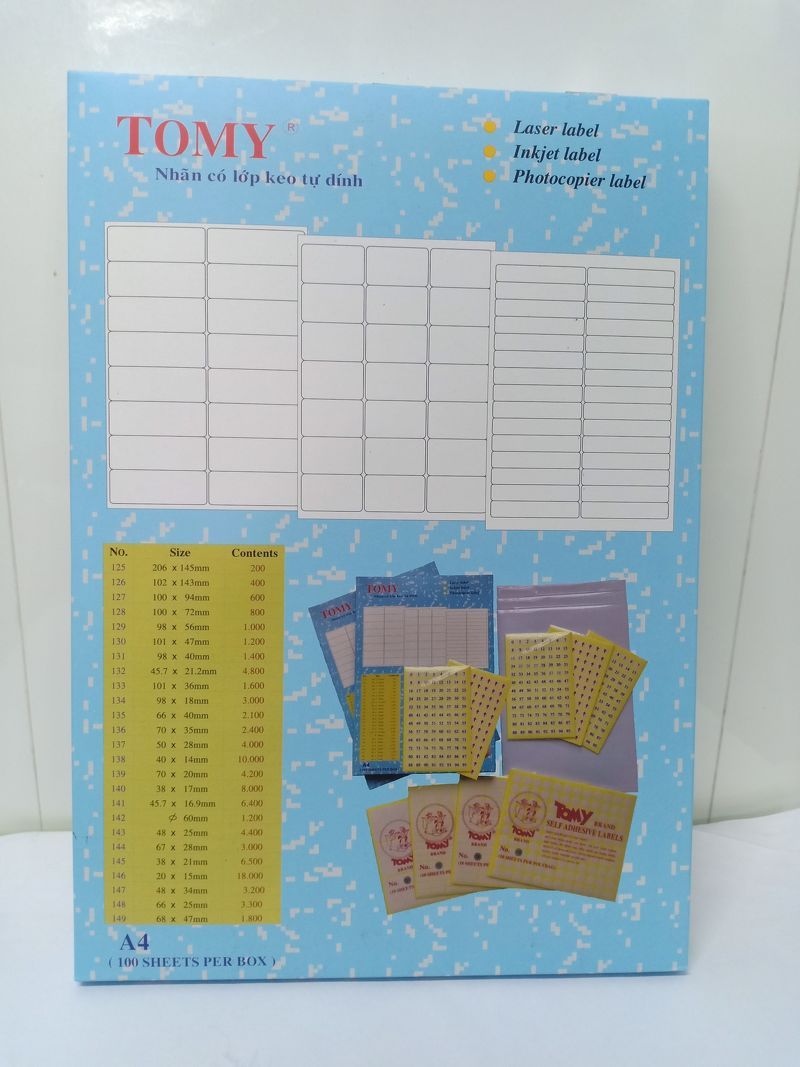 Giấy in tem Tomy A4 tại Công ty Văn phòng phẩm Đà Nẵng