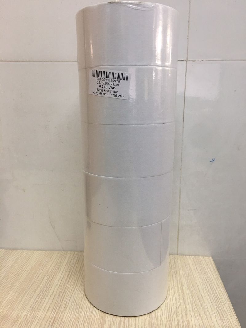 Băng keo 2 mặt trắng 48mm - cây 6 cuộn (HĐ 8%)