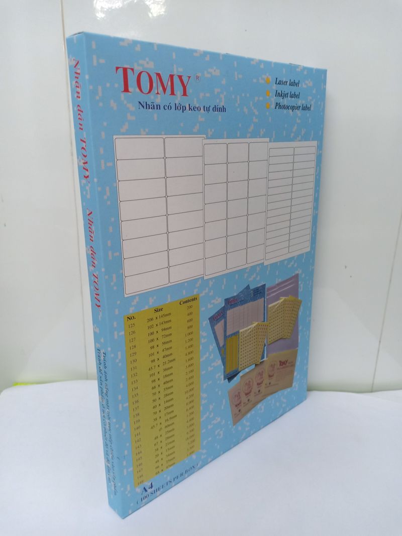 Giấy Tomy A4 No 145 xấp 20 tờ, 65 tem 38x21/ tờ (Hộp 5 xấp)