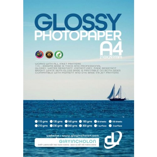 Giấy in ảnh A4 Glossy 210 bóng 2 mặt