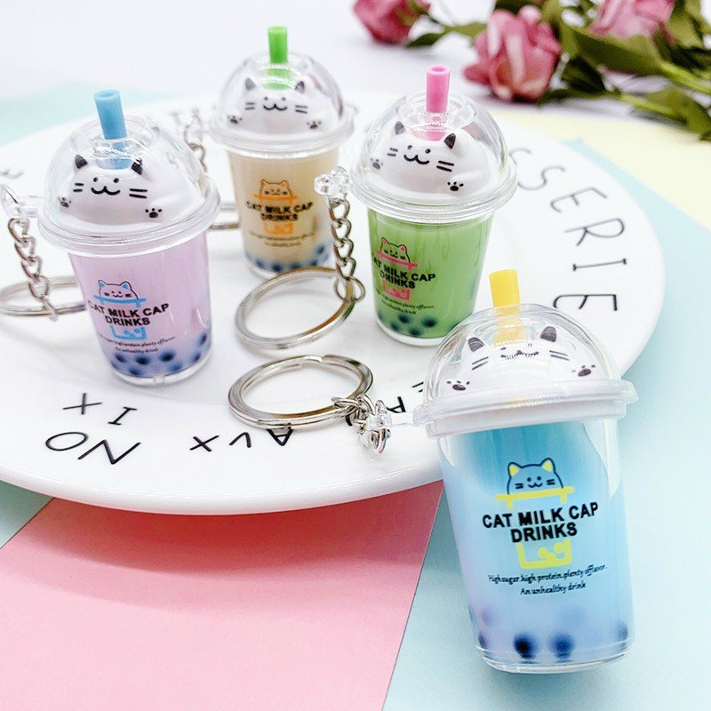 Móc khóa trà sữa- xanh