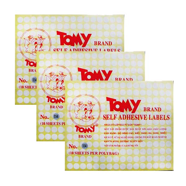 Giấy Tomy A5 No 114 xấp 10 tờ, 195 tem tròn Ø 11 mm