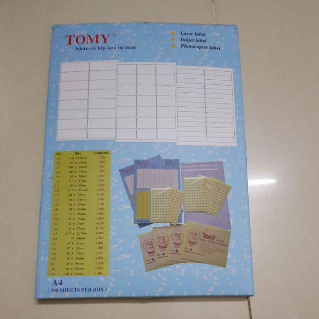 Giấy Tomy A4 No 125 xấp 20 tờ, 2 tem 206x145/ tờ (Hộp 5 xấp)