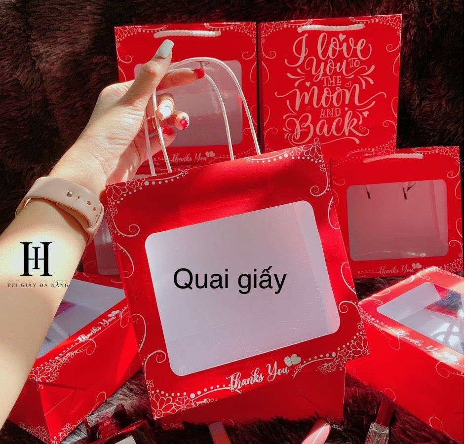 Túi xách giấy mặt gương/ ko gương quai giấy 18x18x8
