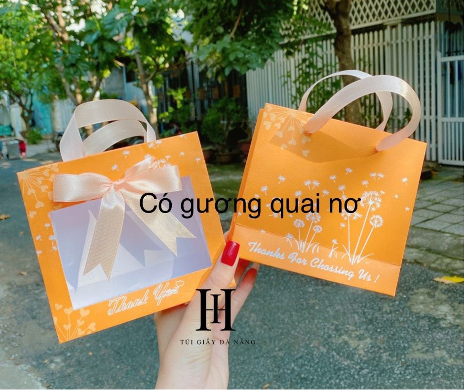 Túi xách giấy mặt gương / ko gương quai nơ 14x13x5