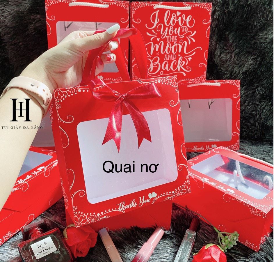 Túi xách giấy mặt gương/ ko gương quai nơ 18x18x8