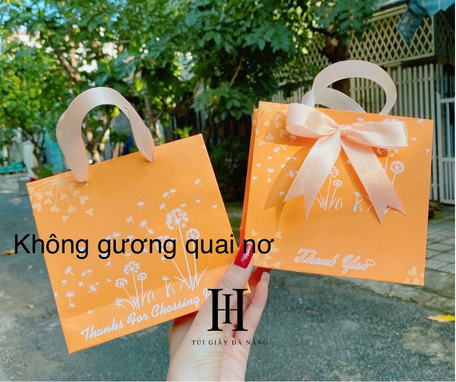 Túi xách giấy mặt gương / ko gương quai nơ 14x13x5