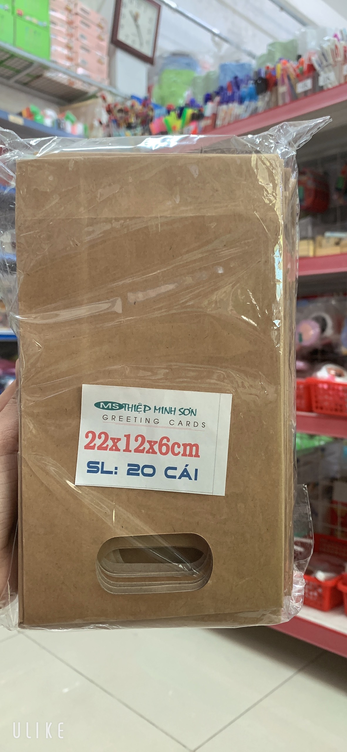 Túi xách giấy nắp Kraft 22x12x6 ( xấp 20)