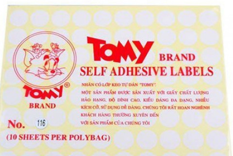 Giấy Tomy A5 No 116 xấp 10 tờ, 80 tem tròn Ø 18mm