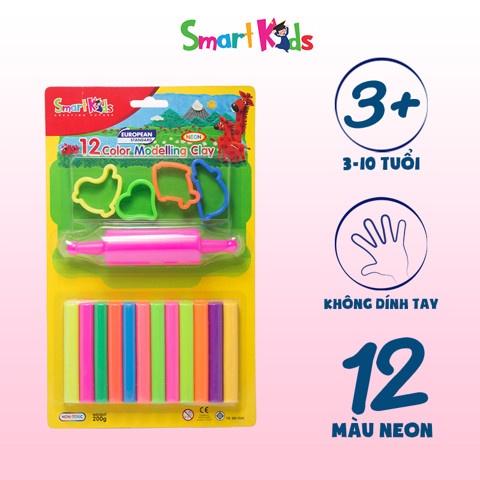 Đất nặn 12 màu neon kèm khuôn Smartkids SK-BL12M5N