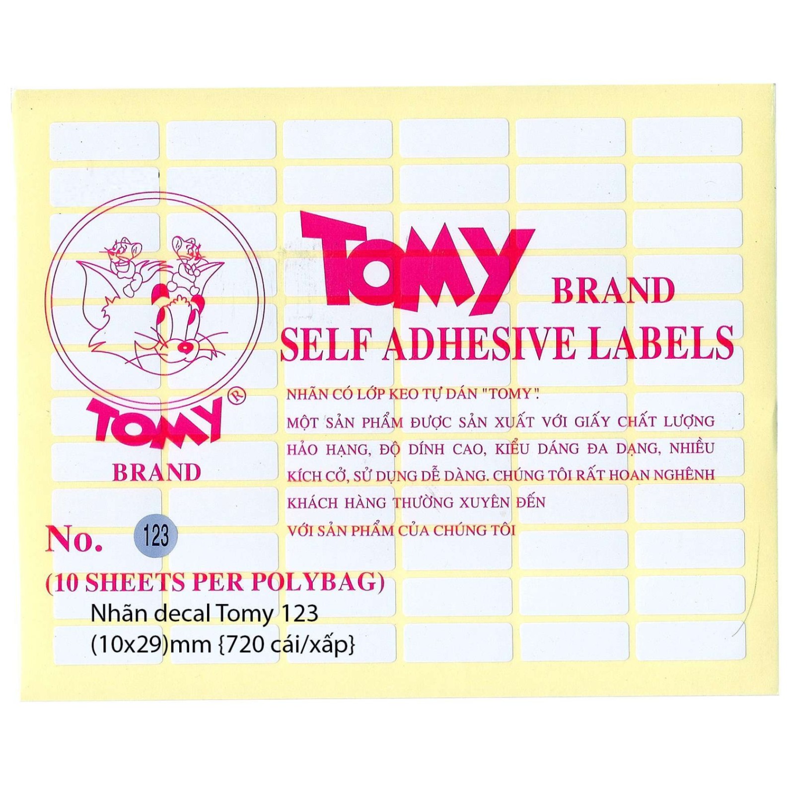 Giấy Tomy A5 No 123 xấp 10 tờ, 72 tem 10x29/ tờ