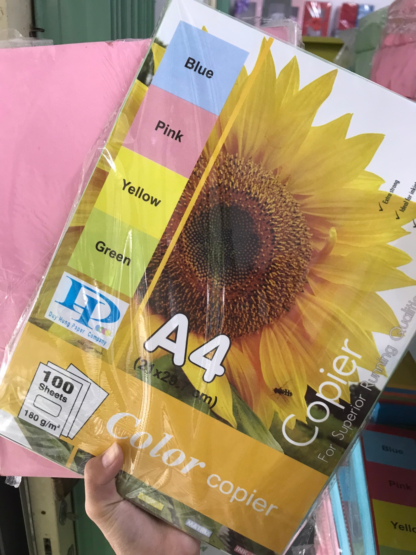 Giấy A4 Bìa Dày DH ĐL160 (hoa hướng dương) - Hồng (HĐ 8%)
