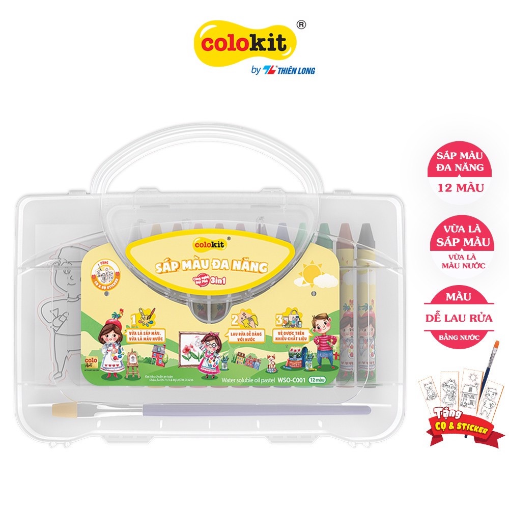 Bút sáp màu đa năng 3in1 (màu sáp, màu nước, rửa được) WSO-C001 12 màu (HĐ 8%)