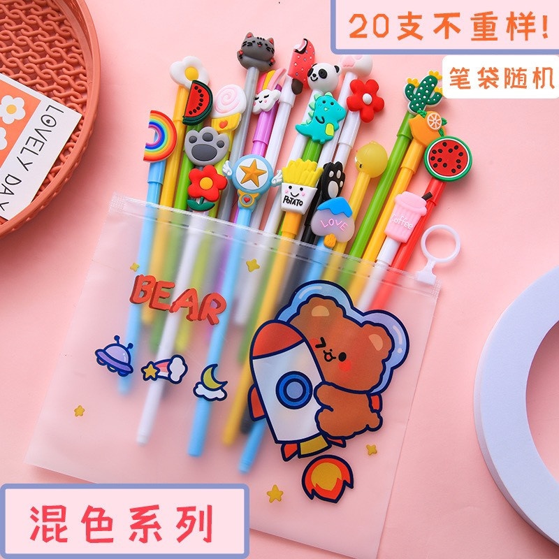 Set 20 bút gel kèm túi zip (đen+xanh)