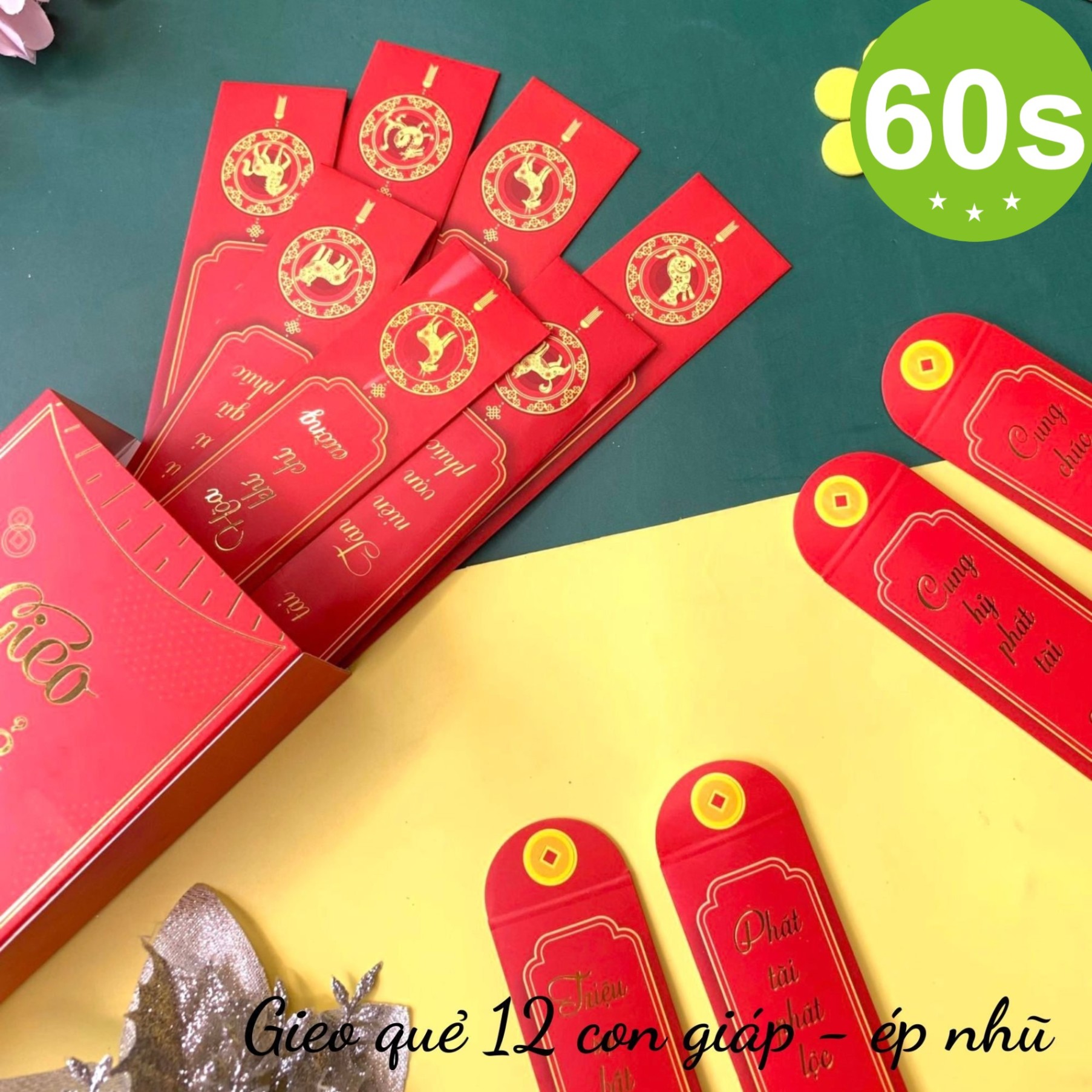 Bao lì xì Gieo quẻ phát lộc (hộp chữ nhật - 12 quẻ)