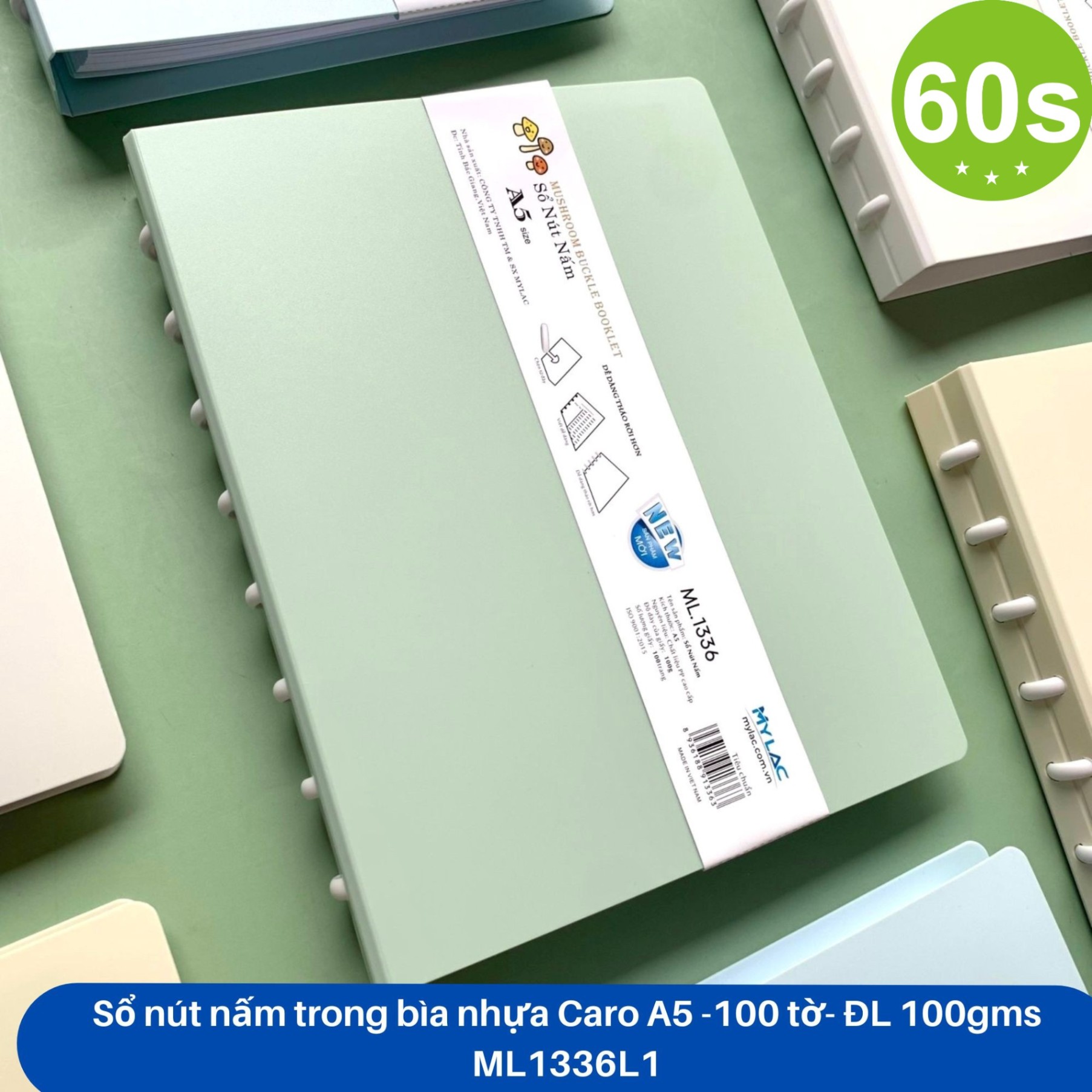 Sổ còng A5 caro Mylac ML1336 200 trang (nút nấm trong)