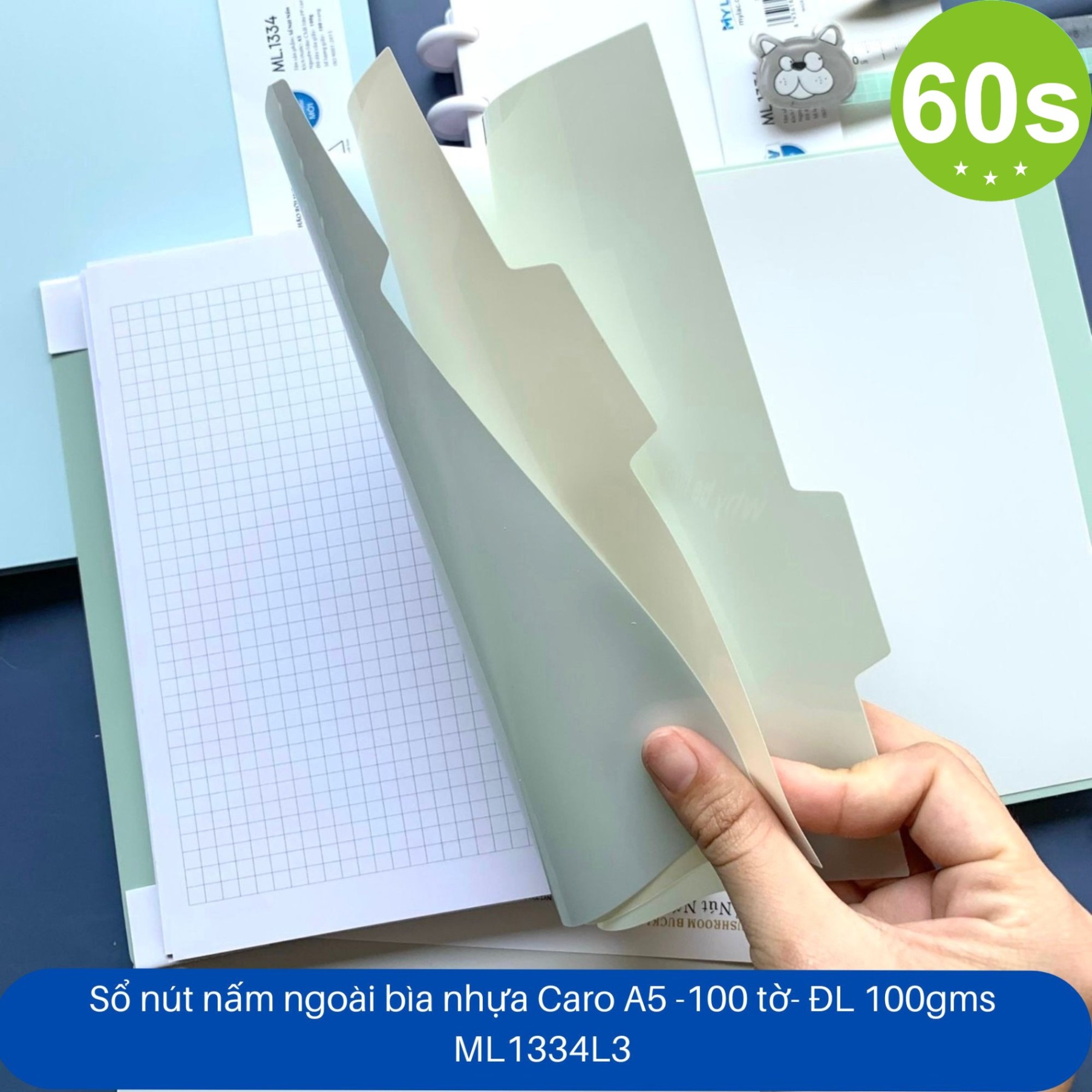 Sổ còng A5 caro Mylac ML1334 200 trang (nút nấm ngoài)