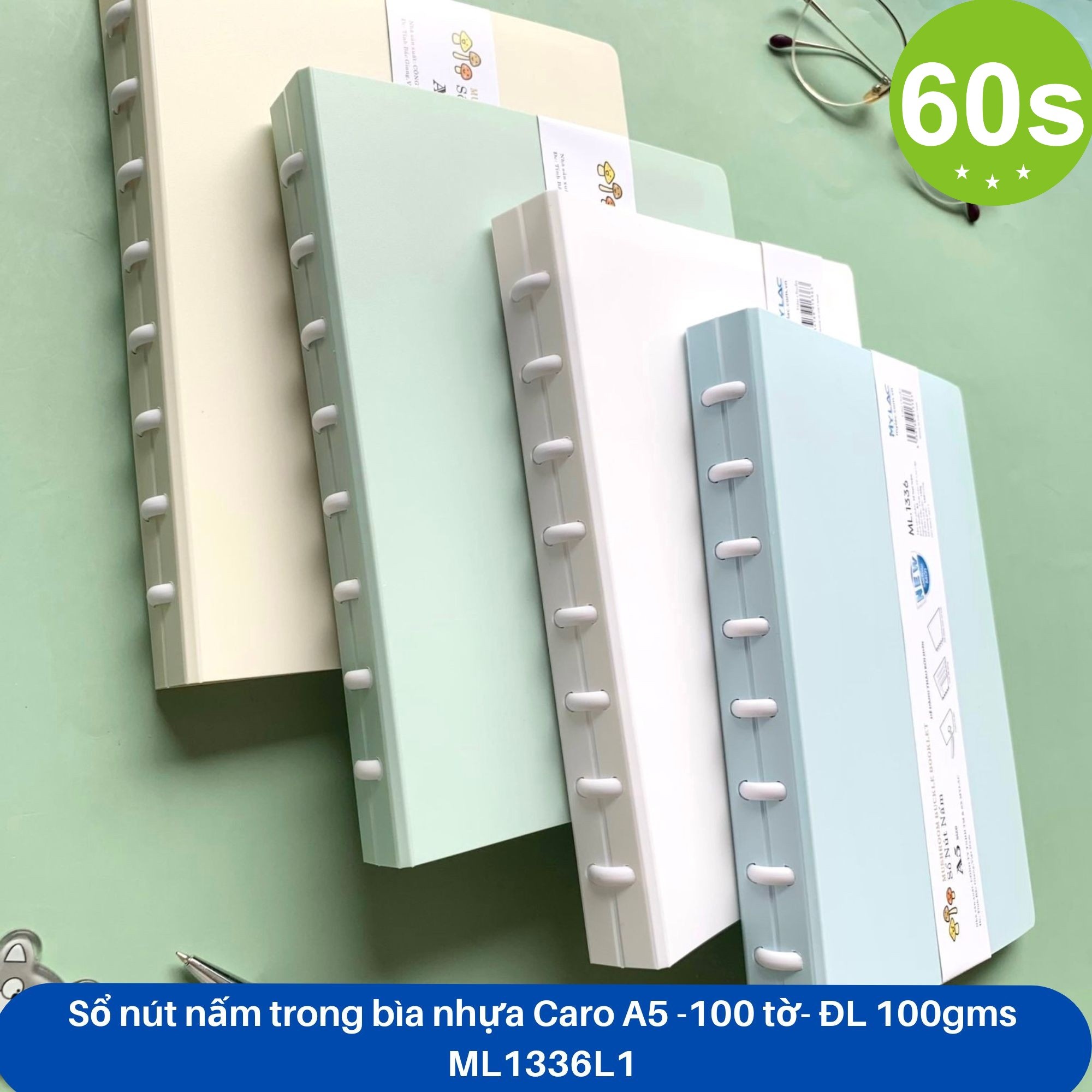 Sổ còng A5 caro Mylac ML1336 200 trang (nút nấm trong)