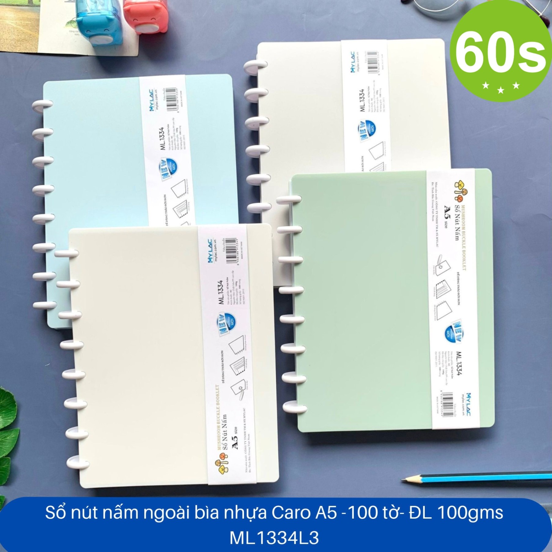 Sổ còng A5 caro Mylac ML1334 200 trang (nút nấm ngoài) (HĐ 8%)