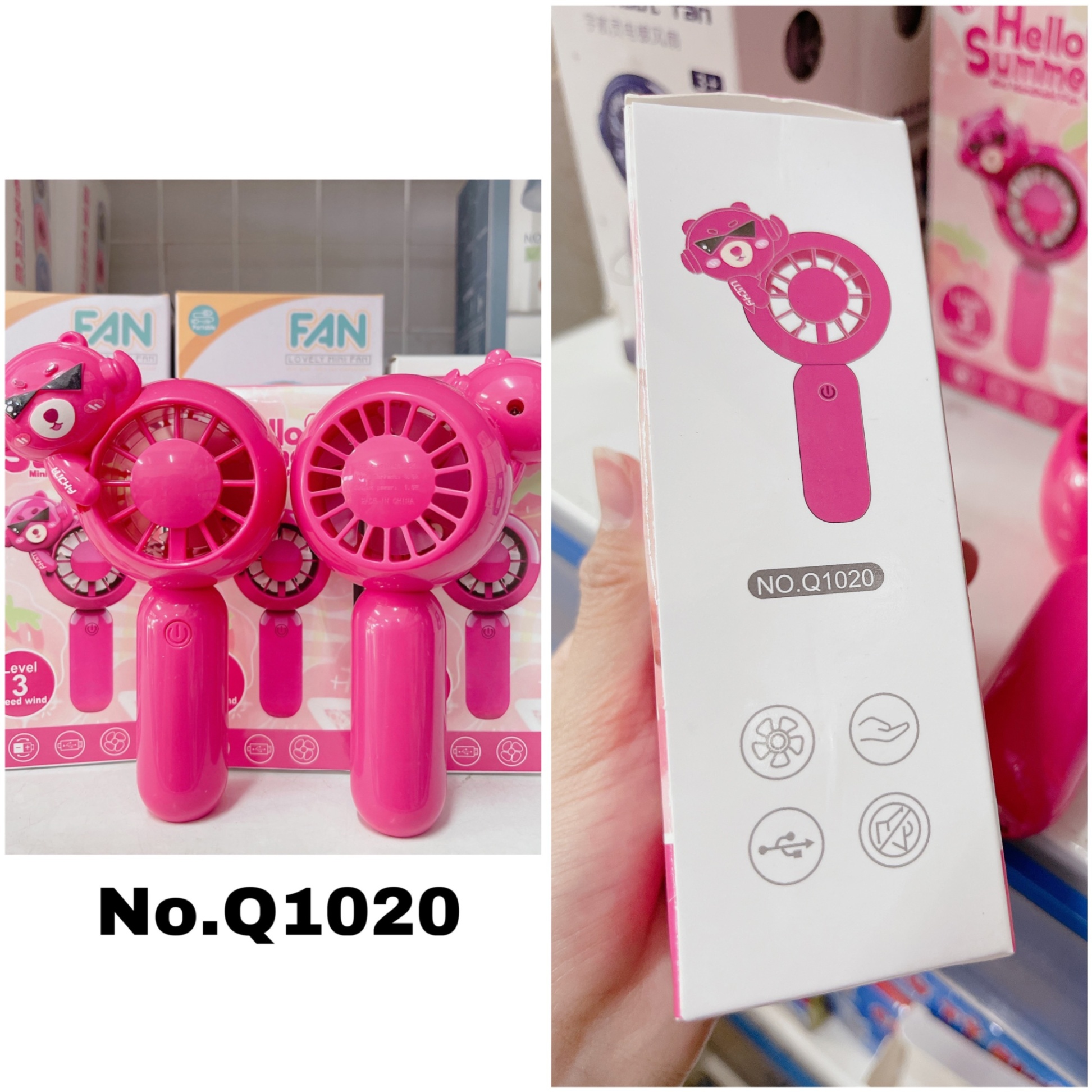 Quạt sạc gấu dâu No.Q1020