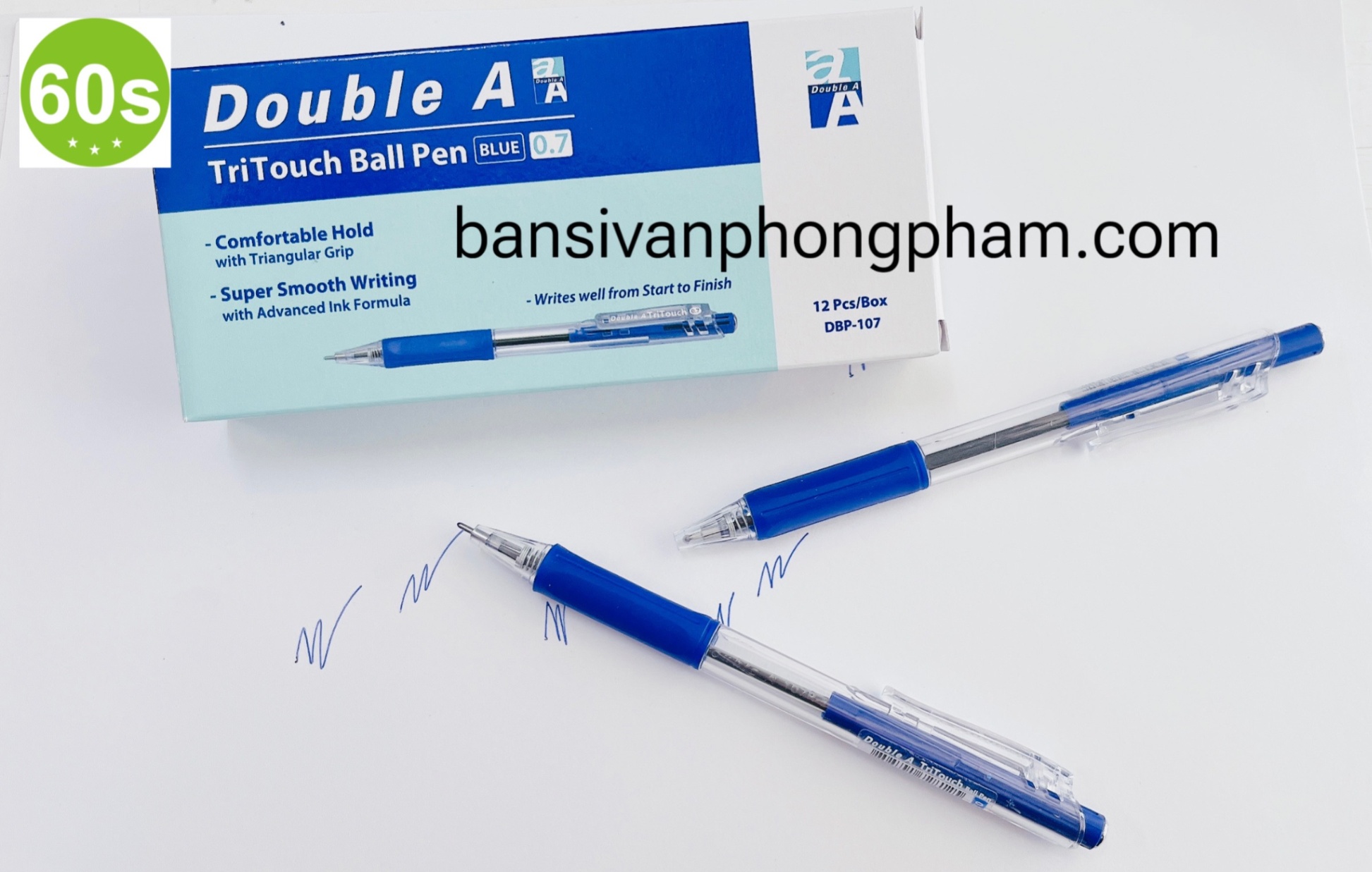 Bút bi Double A Tritouch DBP-107-B (hộp 12)- Xanh (HĐ 8%)