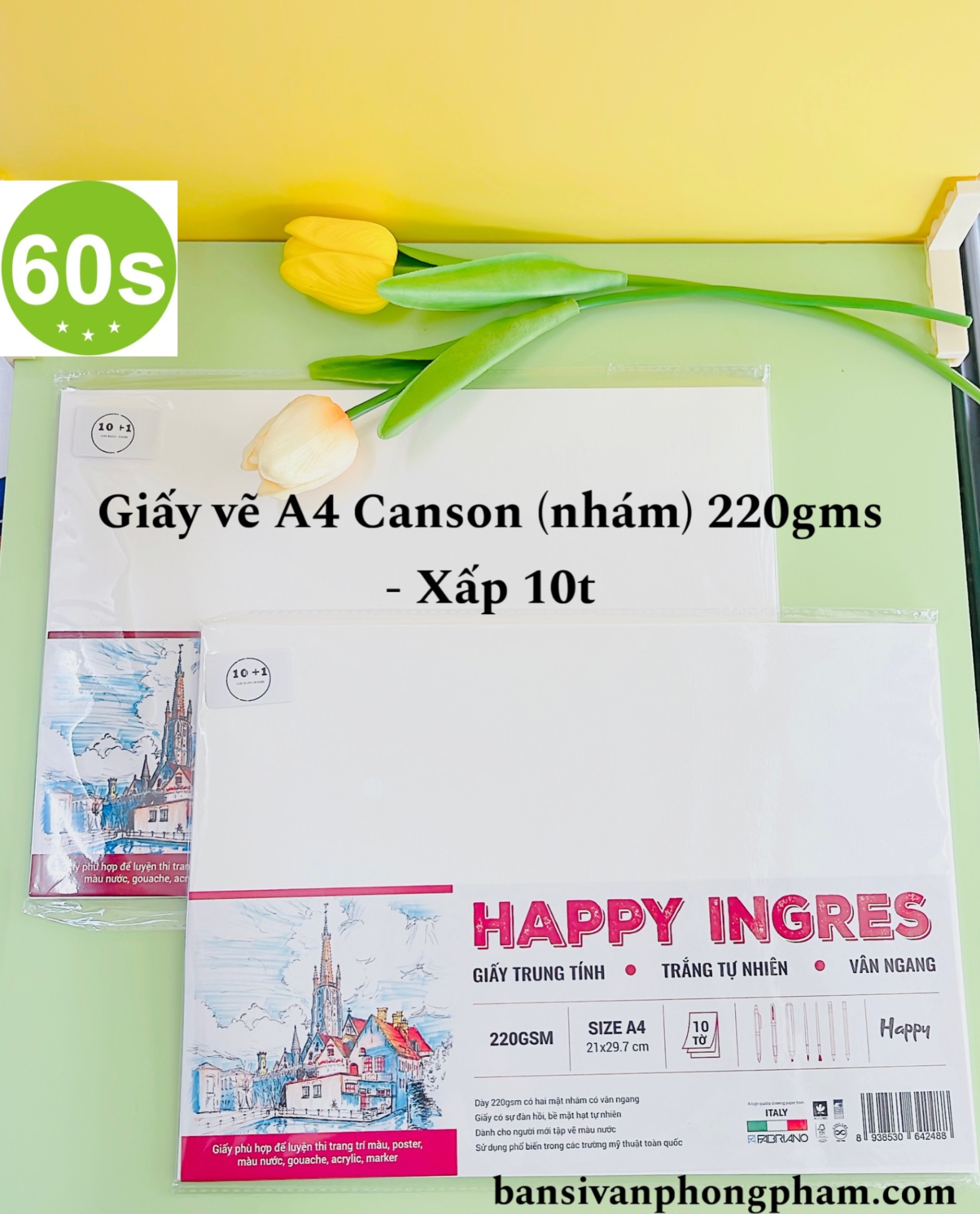 Giấy vẽ A4 Canson (nhám) 220gsm - xấp 10 tờ