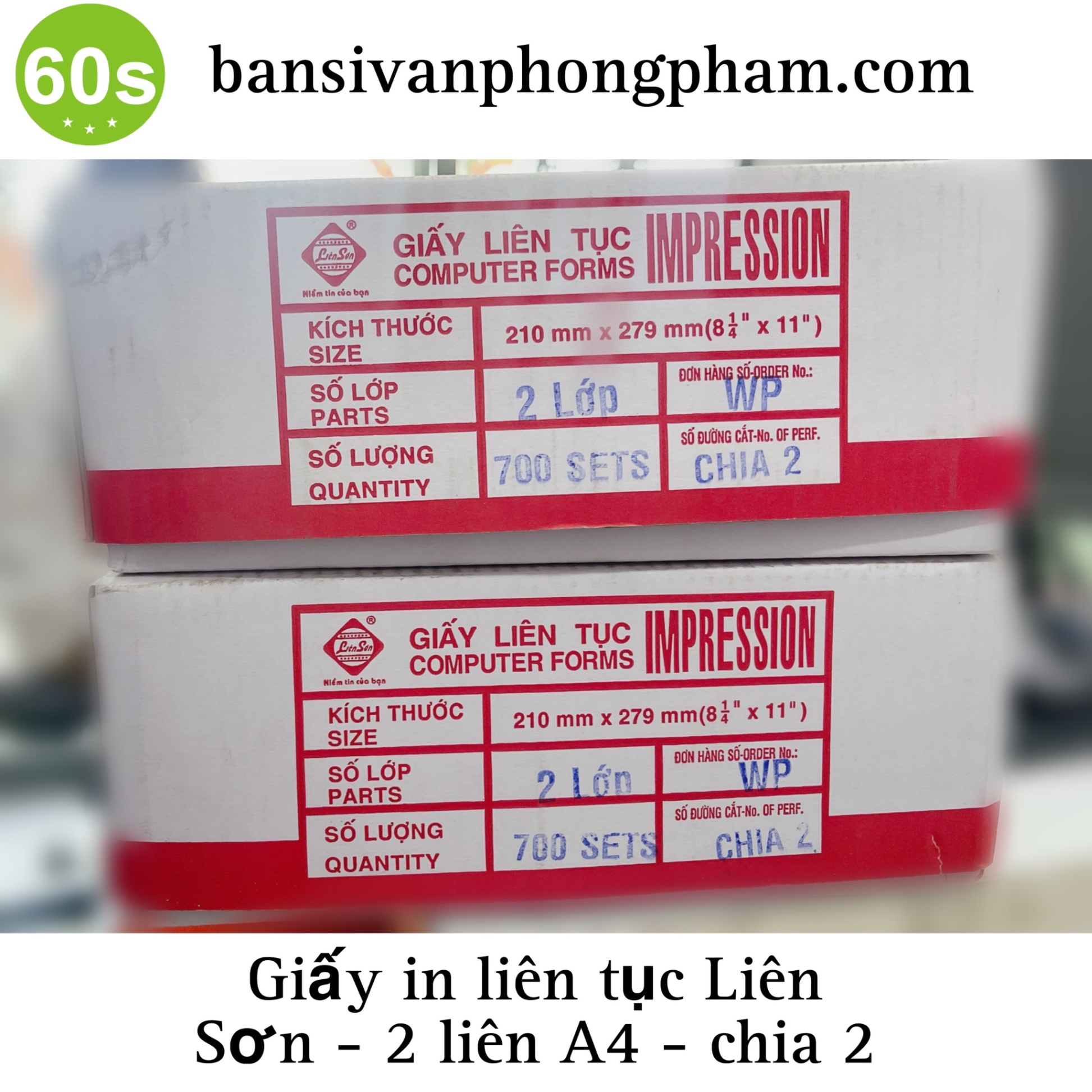 Giấy in liên tục Liên Sơn 2 liên A4 chia 2