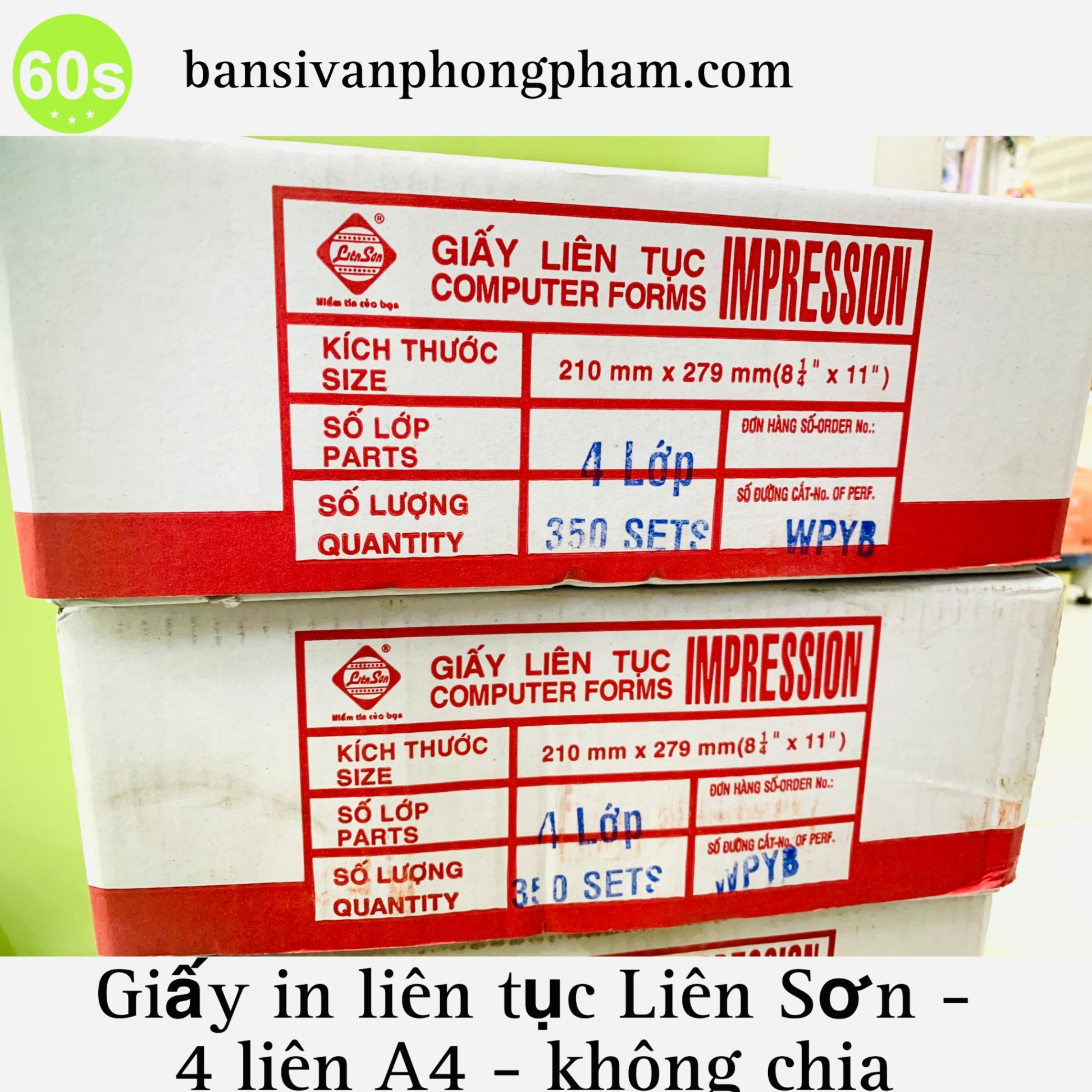 Giấy in liên tục Liên Sơn 4 liên A4 không chia