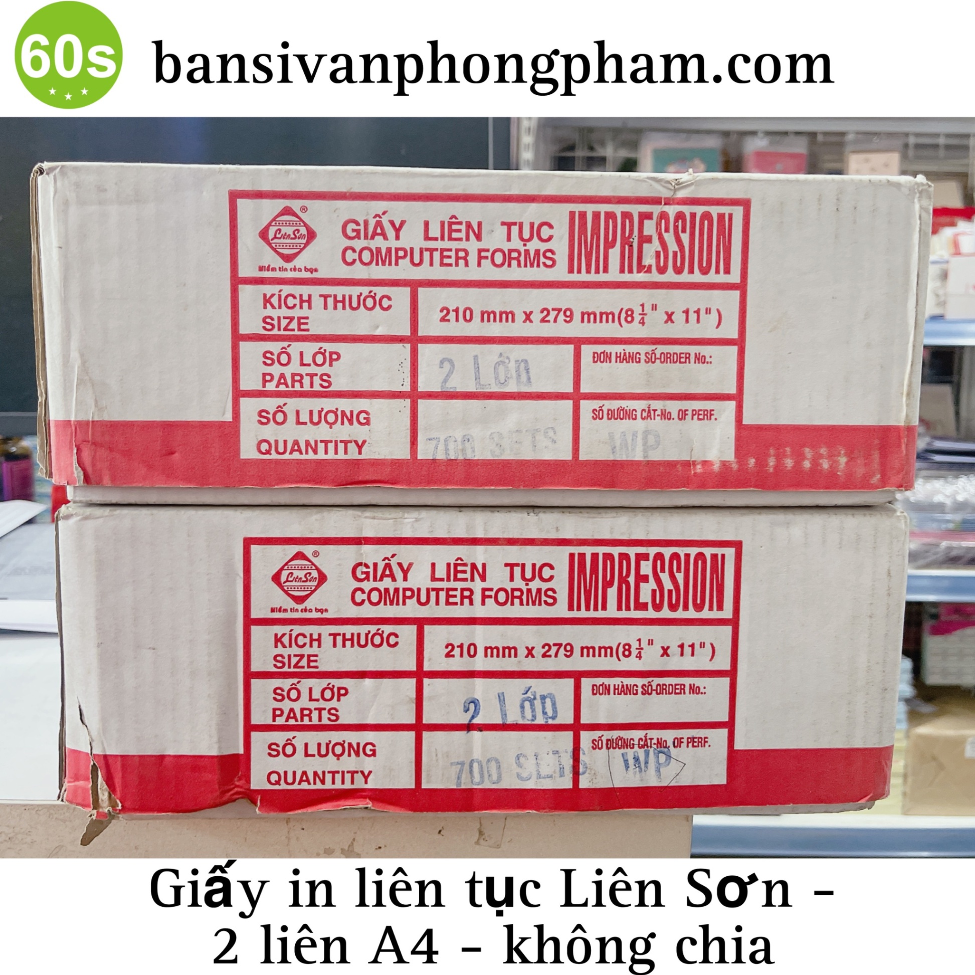 Giấy in liên tục Liên Sơn 2 liên A4 không chia