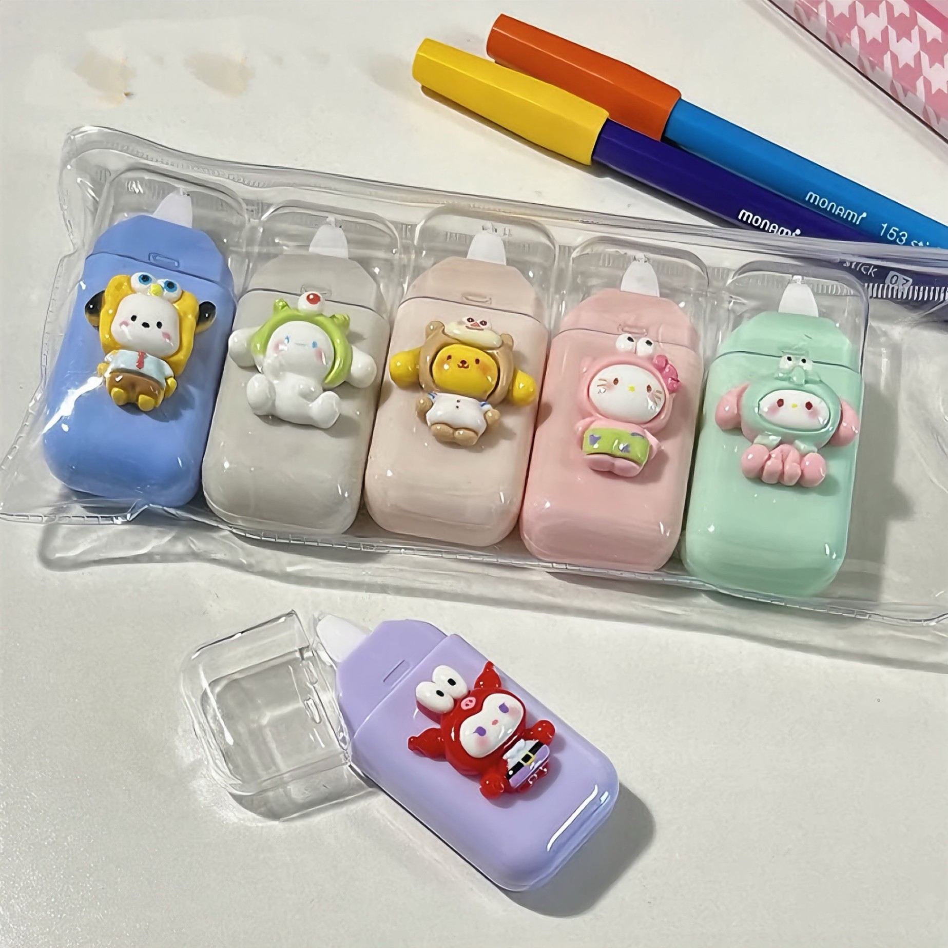 Bút xóa kéo mini đính charm (set 6)