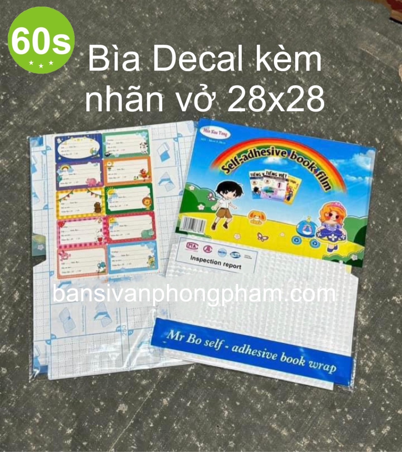 Bìa decal bao sách vở nhỏ 28x38 cm (xấp 10)