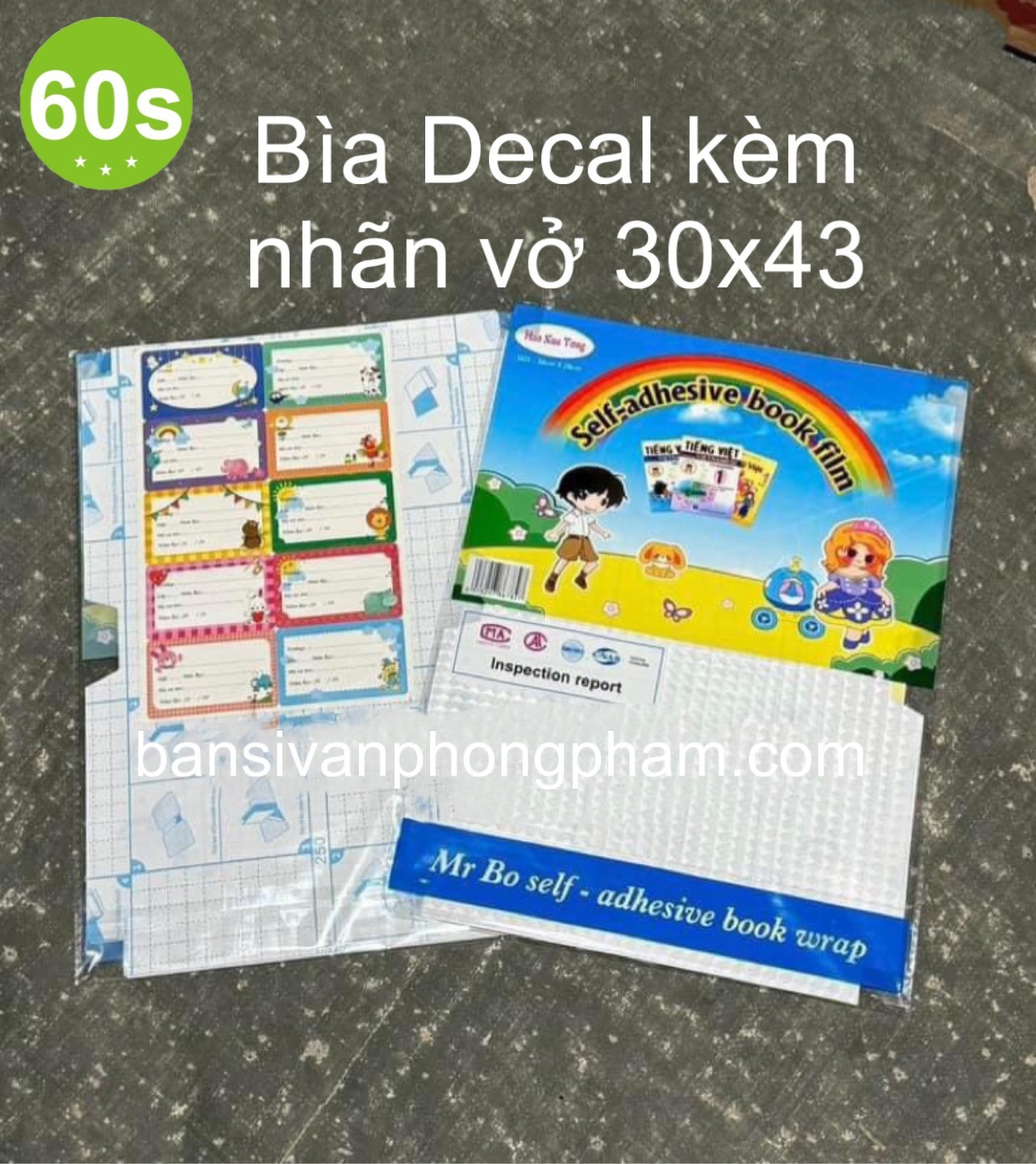 Bìa decal bao sách vở trung 30x43 cm (xấp 10)