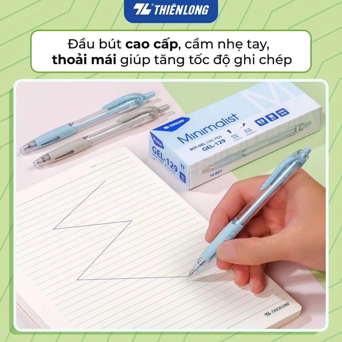 Bút Gel-129 hộp 10 - xanh