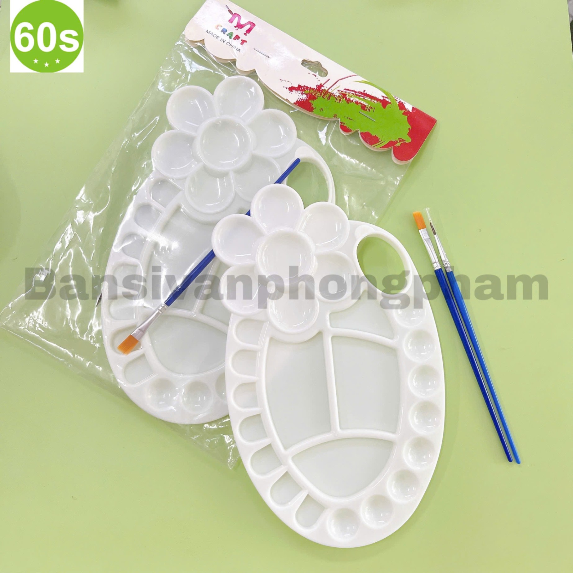 Khay vẽ oval hoa kèm 2 cọ