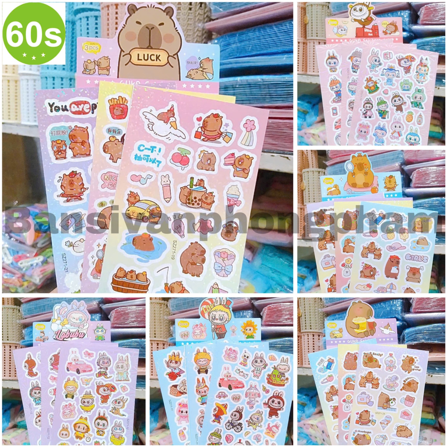 Sticker 3 tấm Capybara + Labubu SZ/271