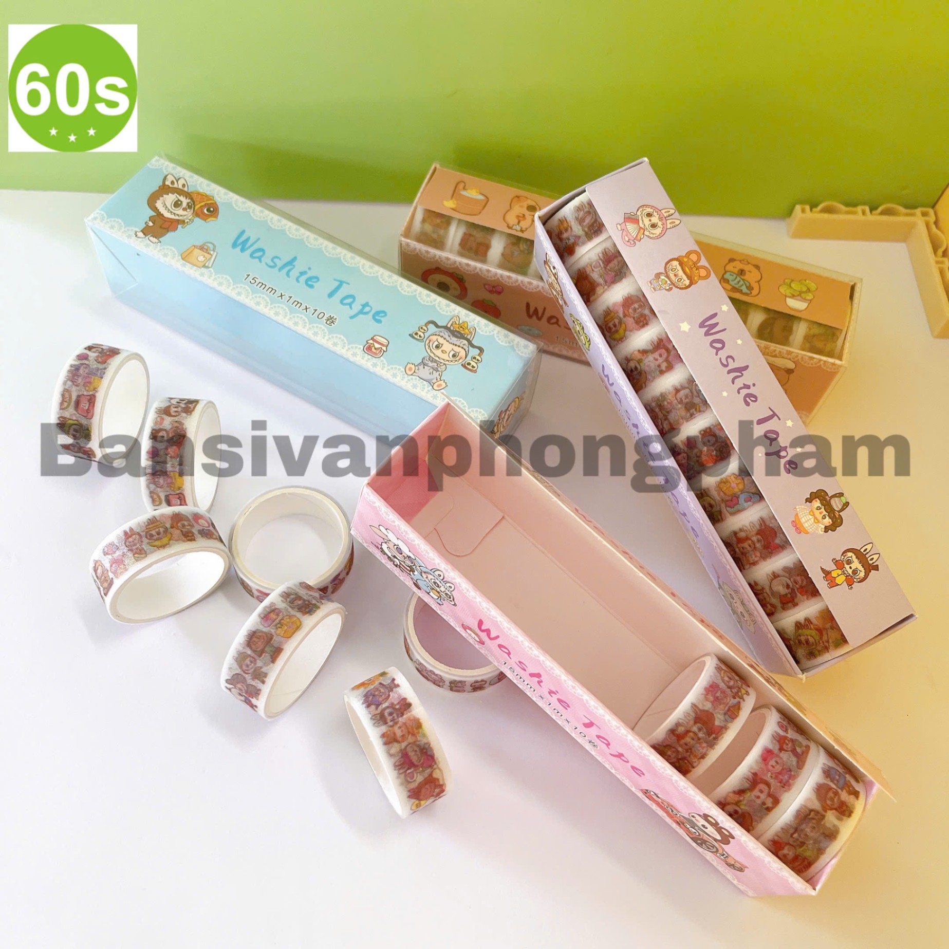 Washi cuộn Capybara + Labubu SZ/151 (hộp 10)