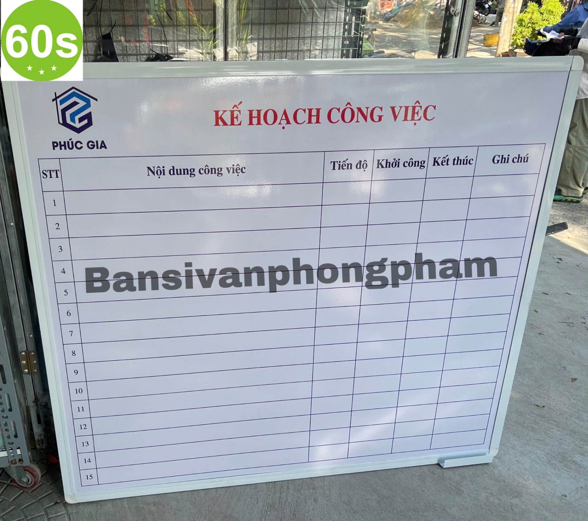 Bảng Meca Công việc 1,2mx1m, dán chữ xanh