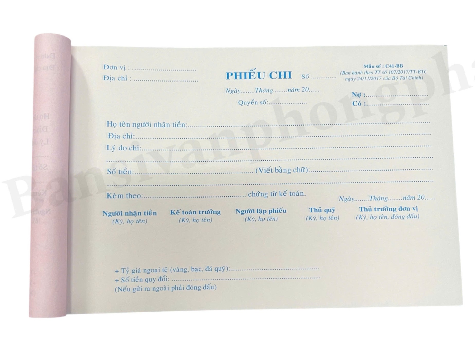 Phiếu chi 2 liên (19.5x12.5, 25 bộ)