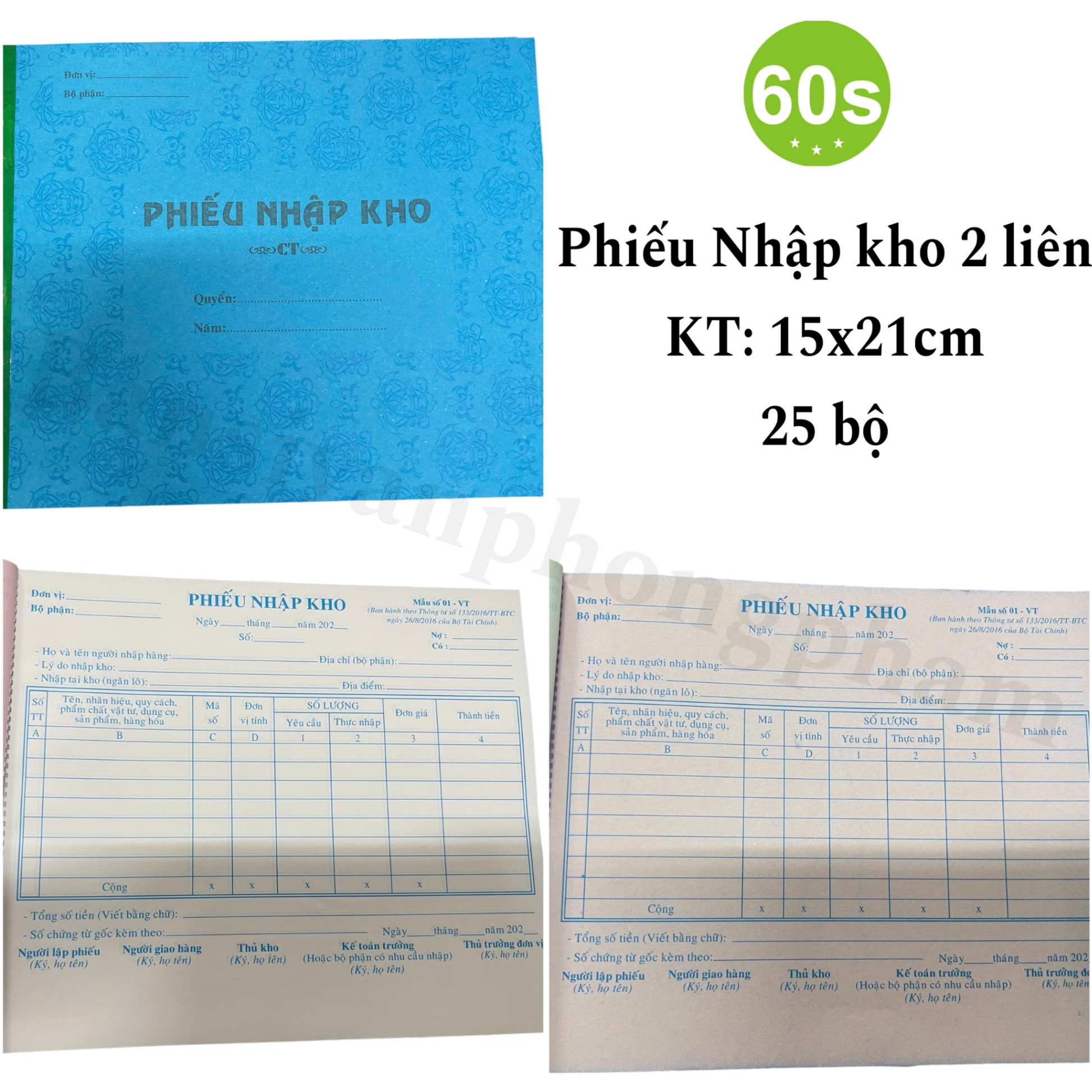 Phiếu nhập kho 2 liên (A5, 25 bộ)