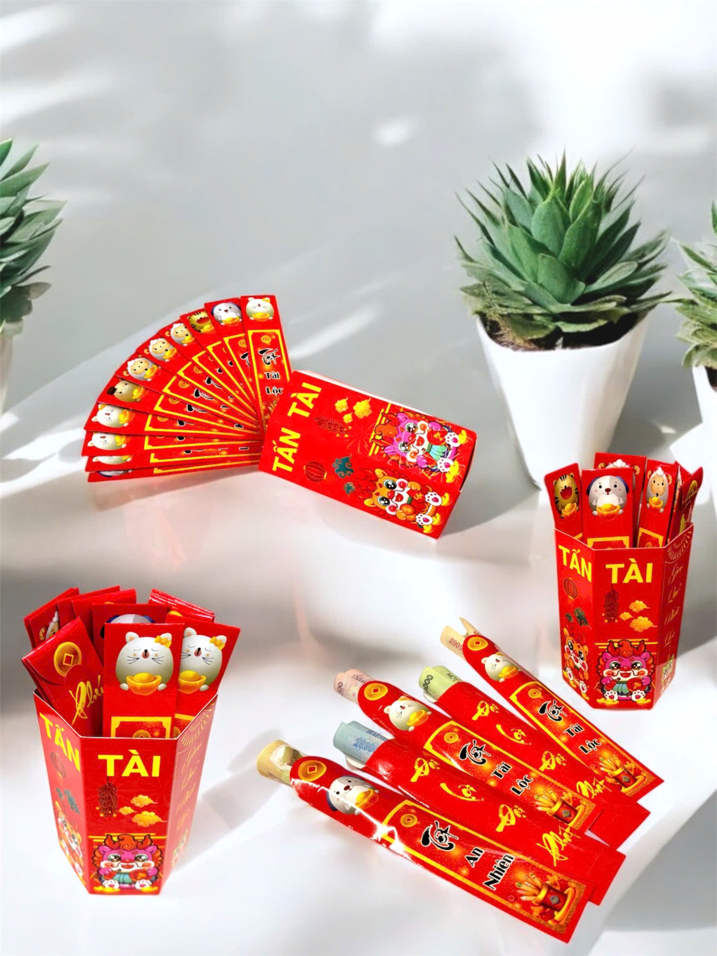 Bao lì xì Gieo quẻ Thần tài (hộp lục giác - 12 quẻ) (HĐ 8%)